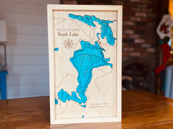 Tunk Lake 3D Wood Map